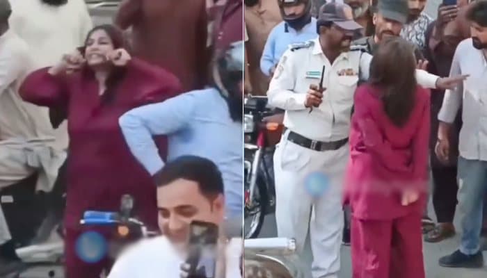 رکشے کی کار کو ٹکر لگنے سے کار سوار خاتون مشتعل، ٹریفک بلاک کرکے سڑک پر ہلڑ بازی